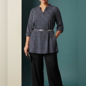 BLOUSE Honeyme, Blue and Soft Pink Mandarin Collar Tunic top